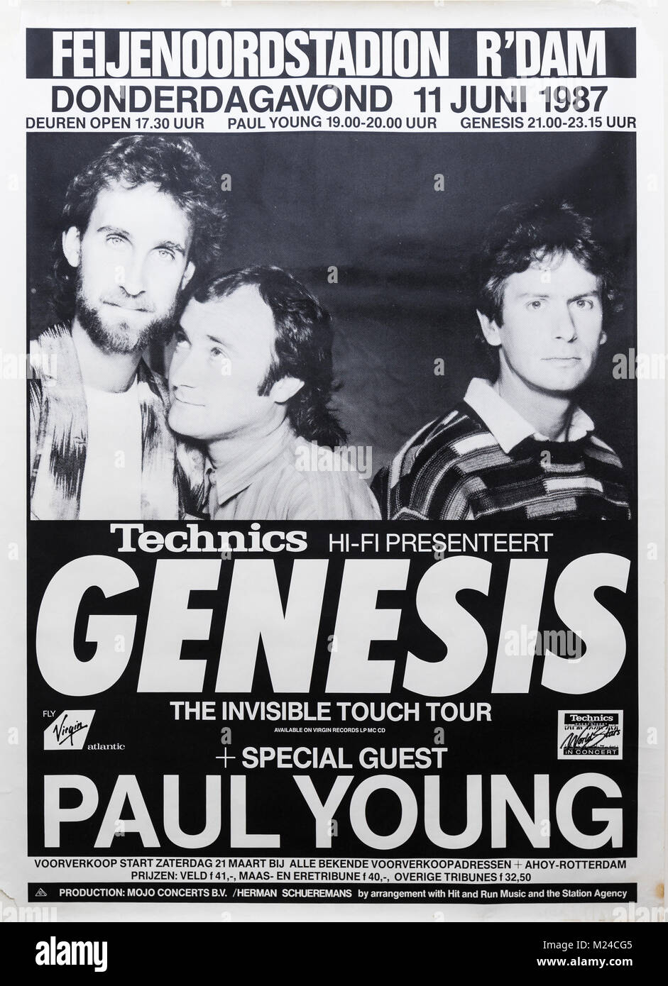 Genesis im Konzert mit Paul Young, The Invisible Touch Tour, Rotterdam, 1987. Musikalisches Konzertposter Stockfoto