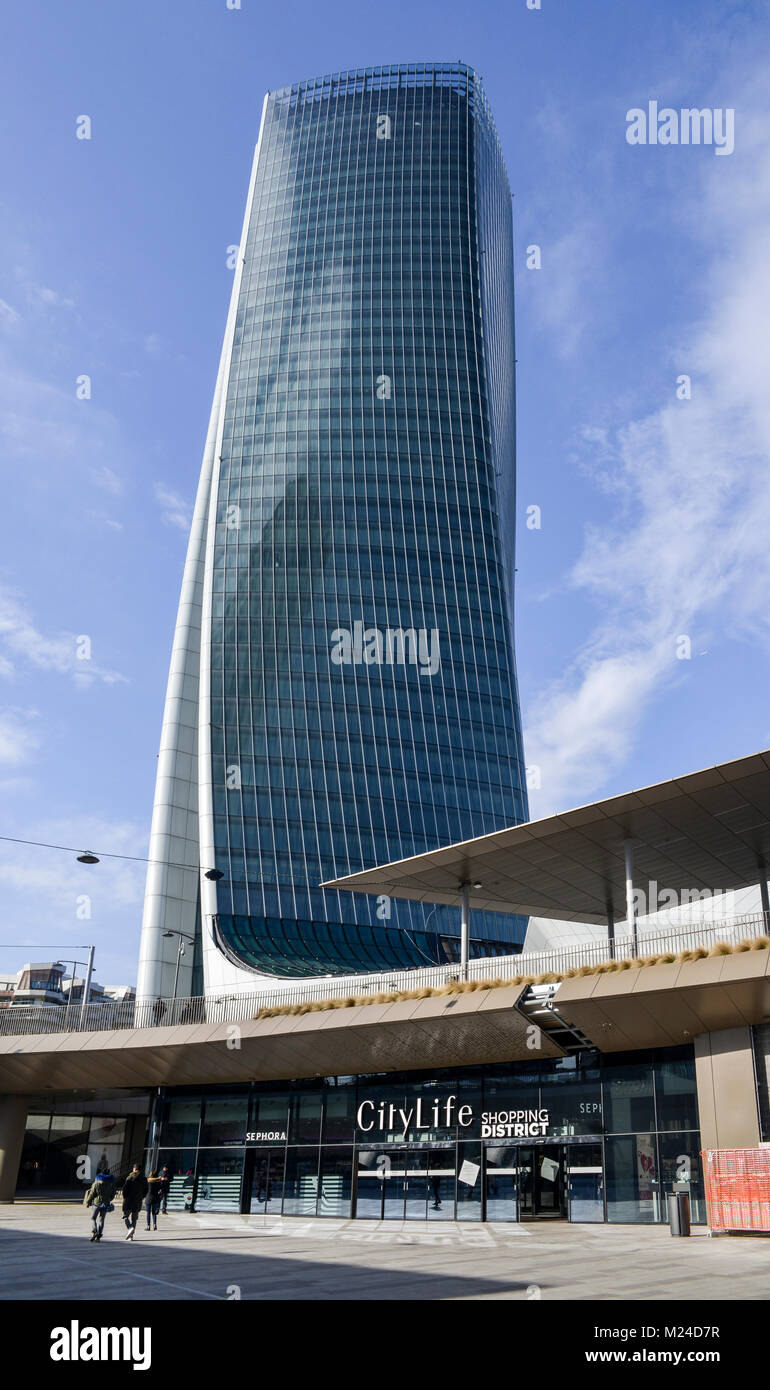 Generali Tower Lo Storto, den Twisted Eines in englischer Sprache ist ein Wolkenkratzer in Tre Torri, Mailand, Italien mit einer Höhe von 185 m 607 ft Stockfoto