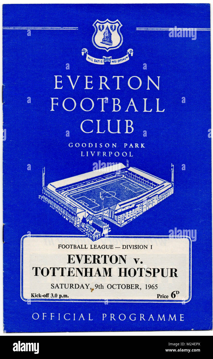 Fußball-Programm: Everton v Tottenham Hotspur, 9. Oktober, 1965. Everton gewann 3-1. Stockfoto