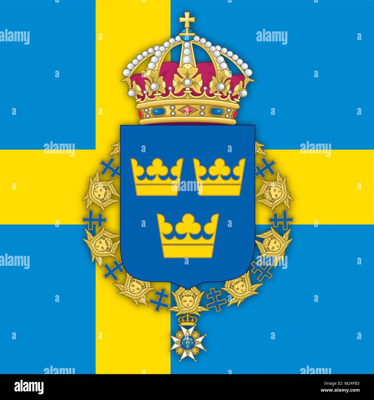 Schweden Wappen und Flagge, offiziellen Symbole der Nation Stock Vektor