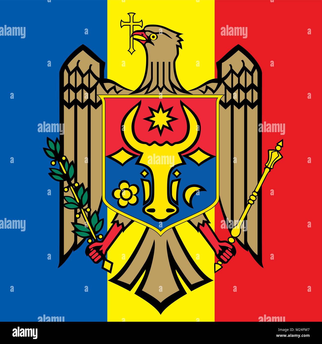 Die Republik Moldau Republik Wappen und Flagge, Symbole der Nation Stock Vektor
