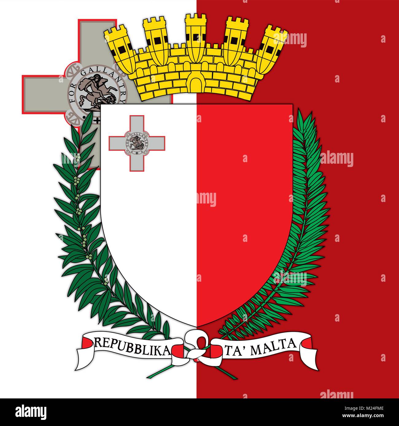 Malta Wappen und Flagge, offiziellen Zeichen des Landes Stock Vektor