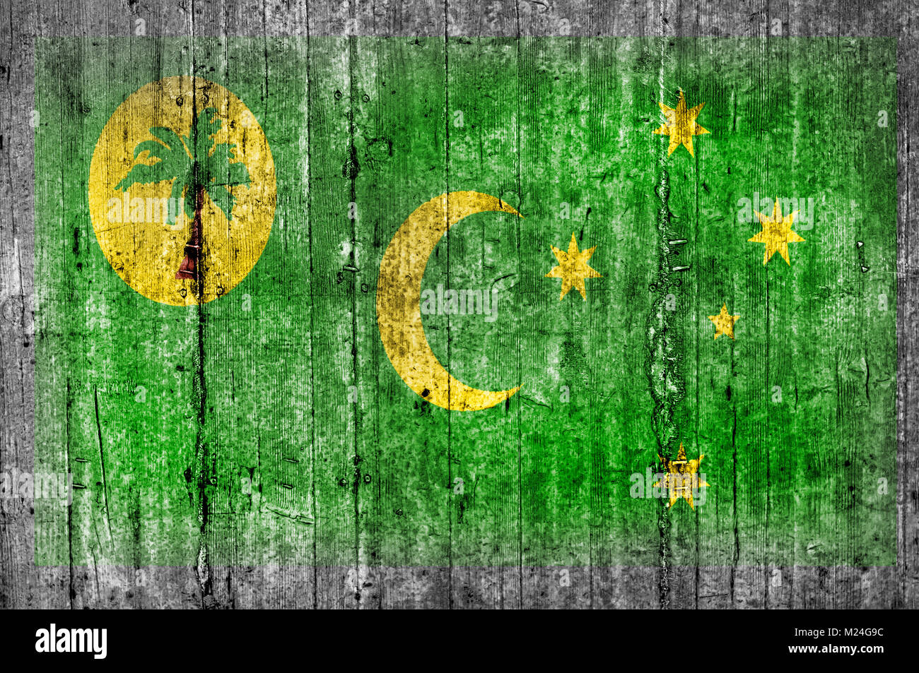 Cocos Inseln Flagge bemalt auf Hintergrund Textur grauer Beton Stockfoto