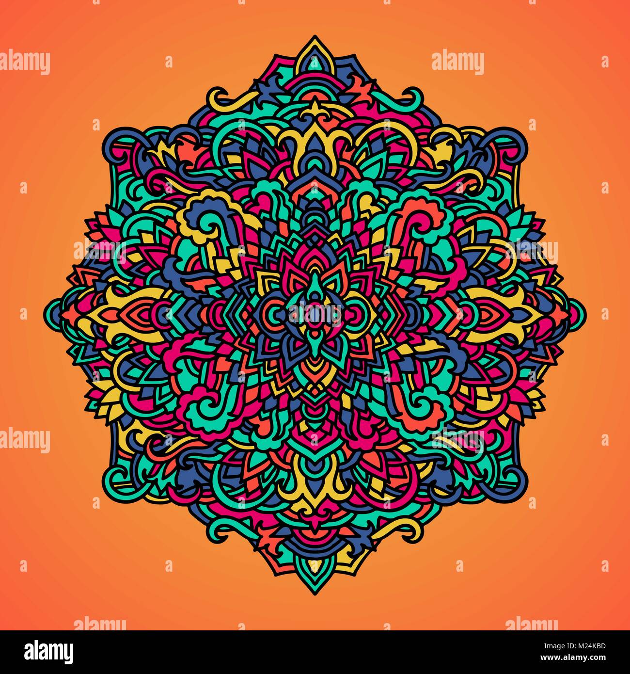 Mandala Muster auf orangem Hintergrund. Vector Illustration. Stock Vektor