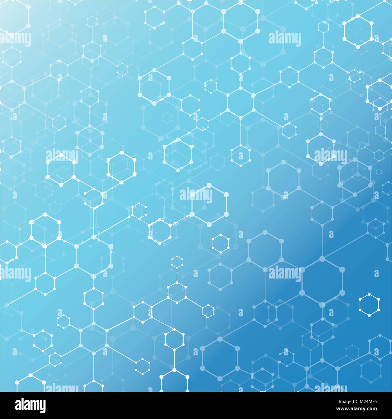 Abstrakt-geometrischen Sechseck mit dots Line Connection blauen Hintergrund. DNA medizinische und Moleküle. Vector Illustration Stock Vektor