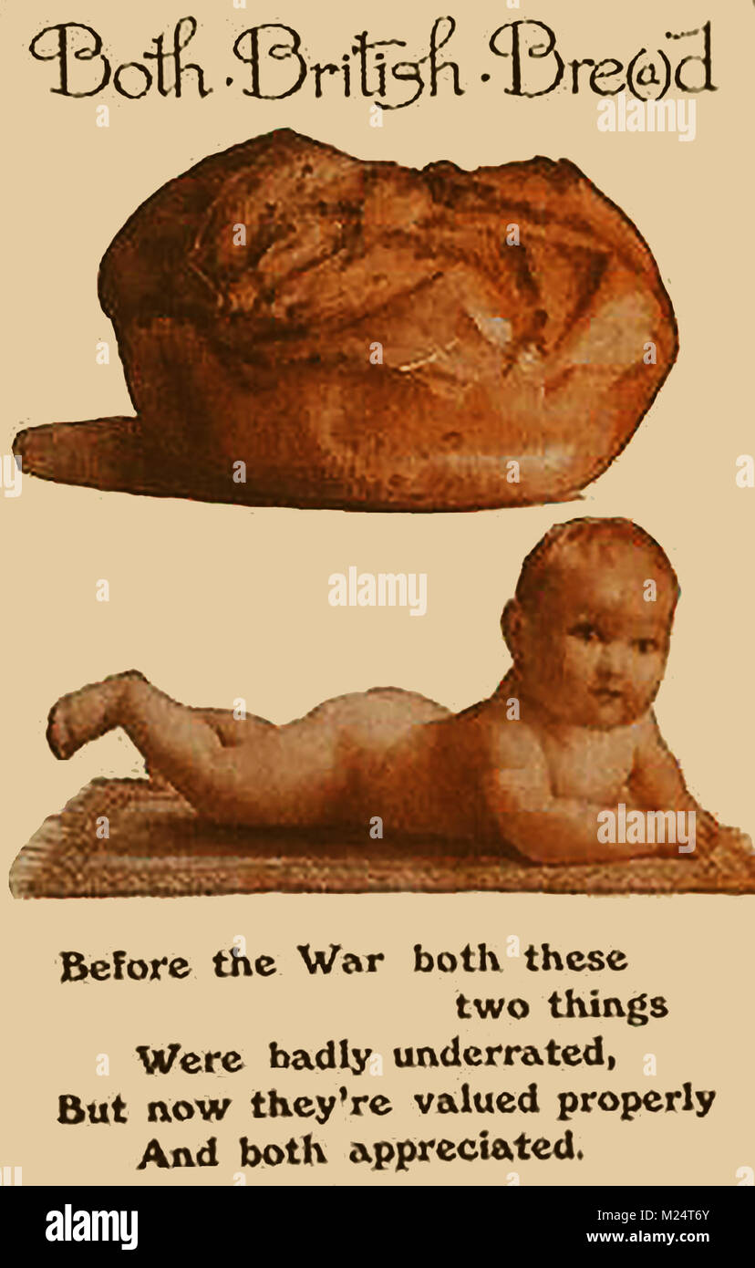 Erster Weltkrieg (1914-1918) aka Der Große Krieg oder Weltkrieg - Grabenkämpfe - WWI British Postkarte - gezüchtet - Brot und Babys Stockfoto