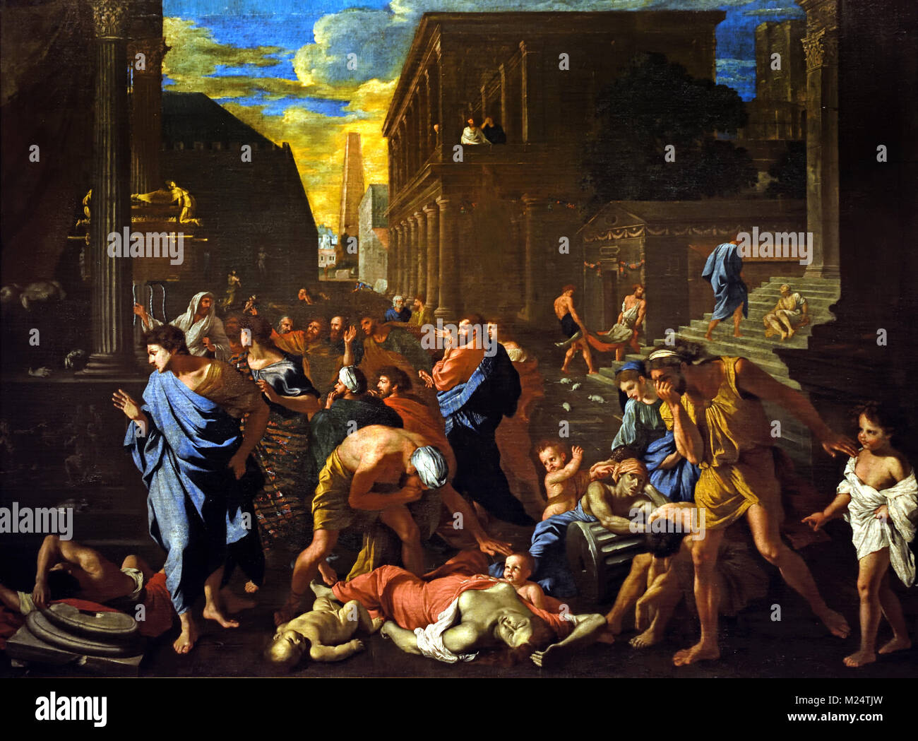 Die philister sich die Plakette zu Asdod aus dem 17. Jahrhundert angegriffen - Nicolas Poussin (1594-1665 Frankreich Französisch Workshop Nicolas Poussin) Stockfoto