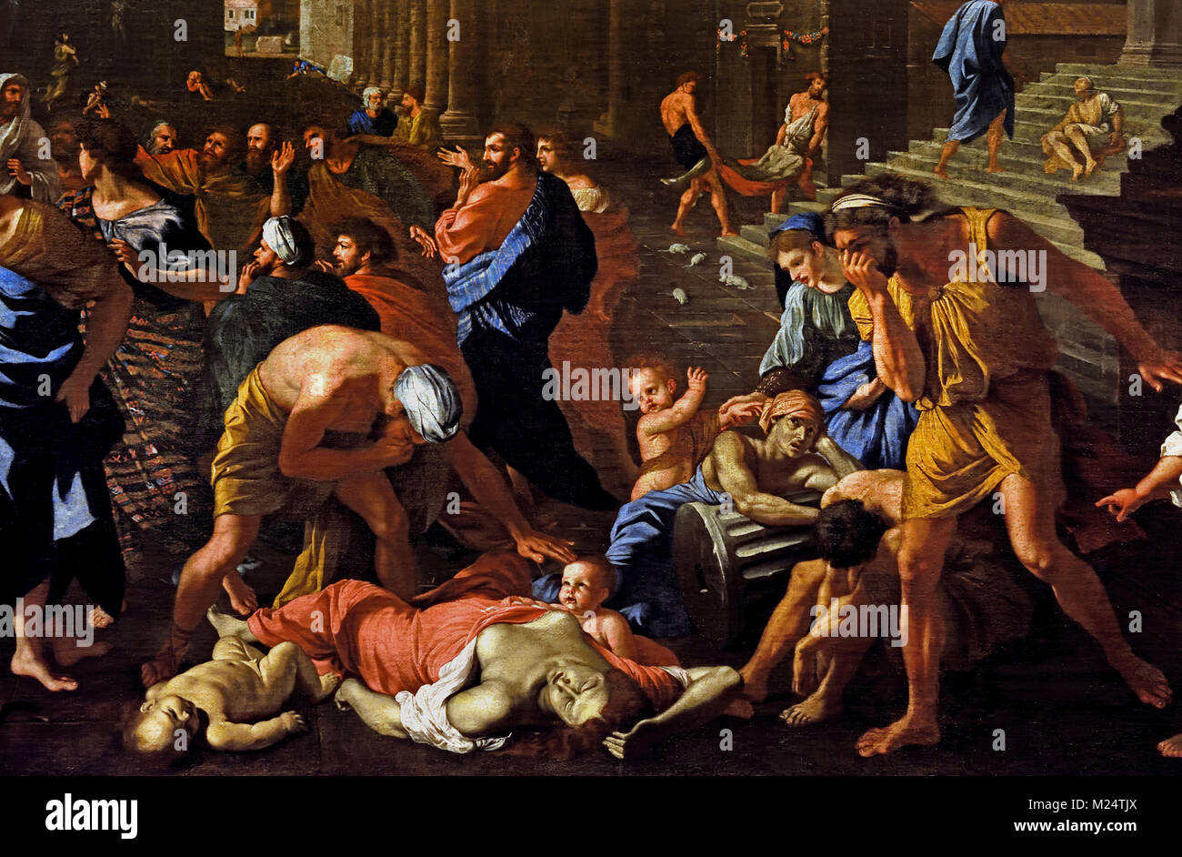 Die philister sich die Plakette zu Asdod aus dem 17. Jahrhundert angegriffen - Nicolas Poussin (1594-1665 Frankreich Französisch Workshop Nicolas Poussin) Stockfoto