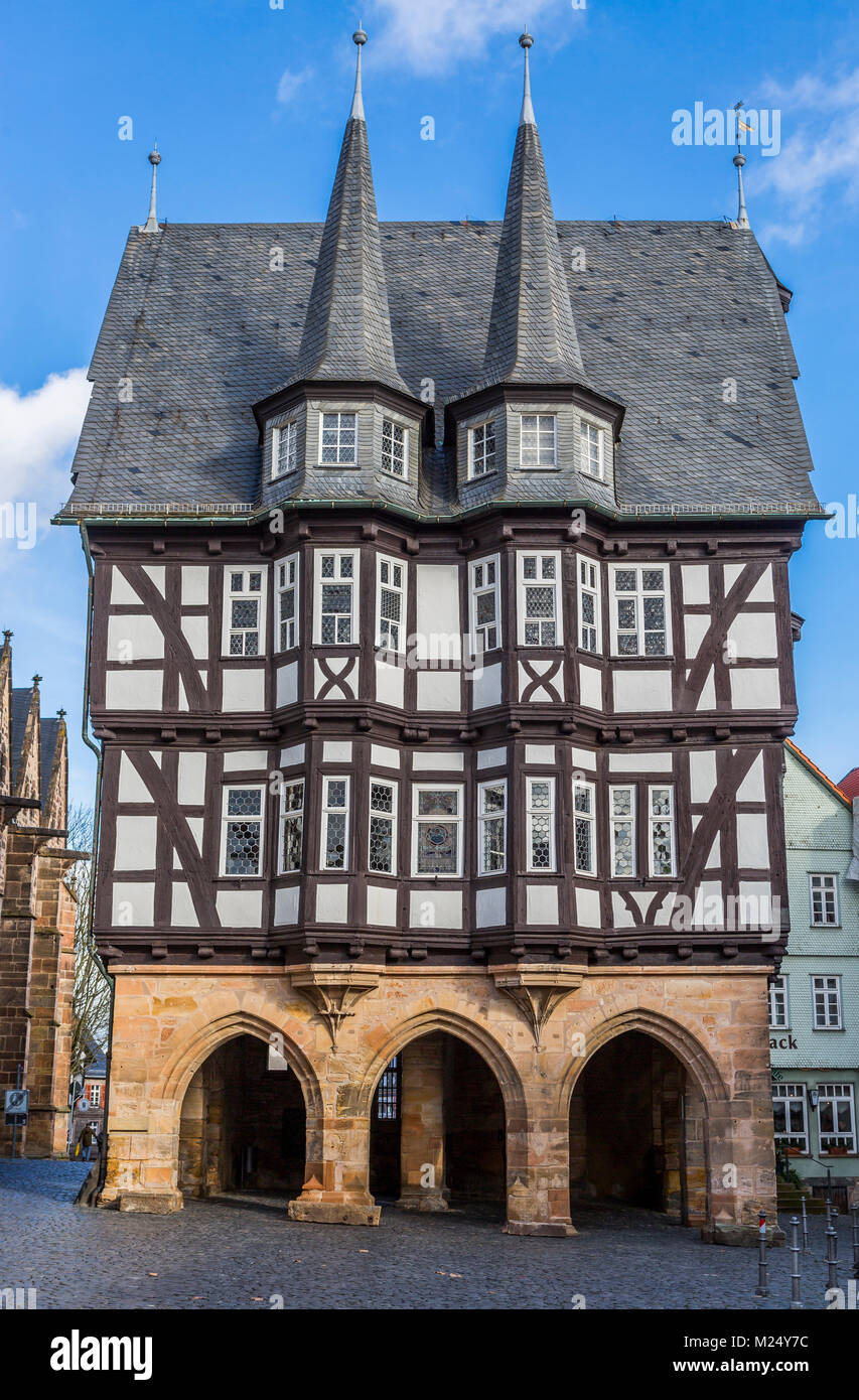 Fachwerkhaus Rathaus in der Altstadt von Alsfeld, Hessen, Deutschland Stockfoto