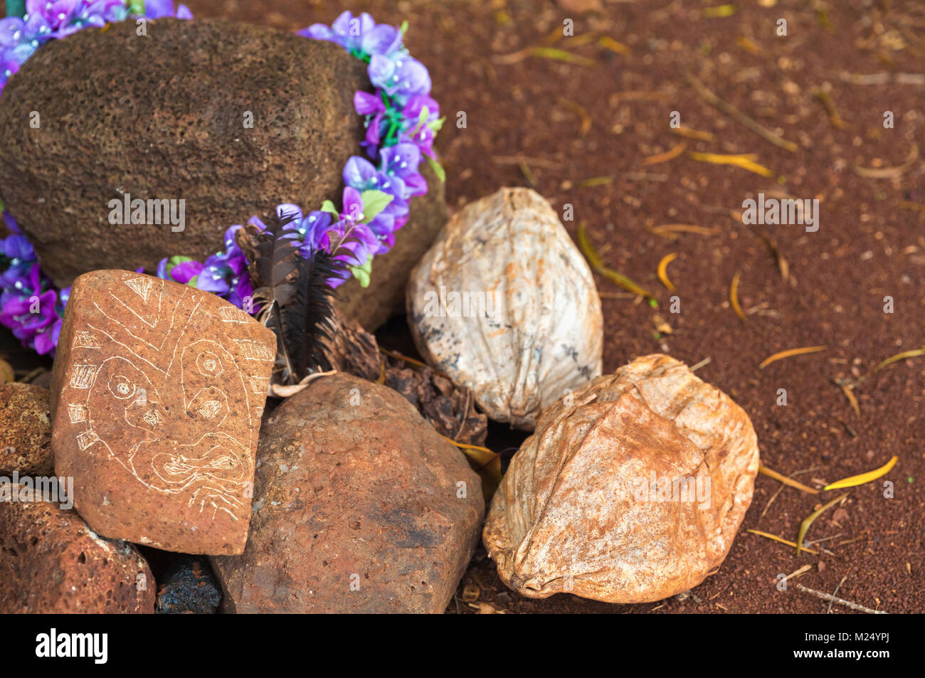 Heiligtum von Pu'u O Mahuka State Historical Site auf dem North Shore Oahu Stockfoto