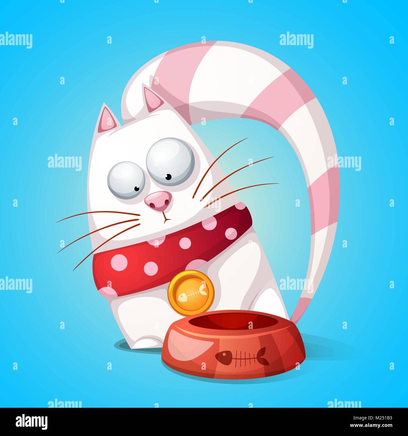 Lustig, niedliche Zeichentrickfigur Katzen. Tier frisst aus der Schüssel  Stock-Vektorgrafik - Alamy