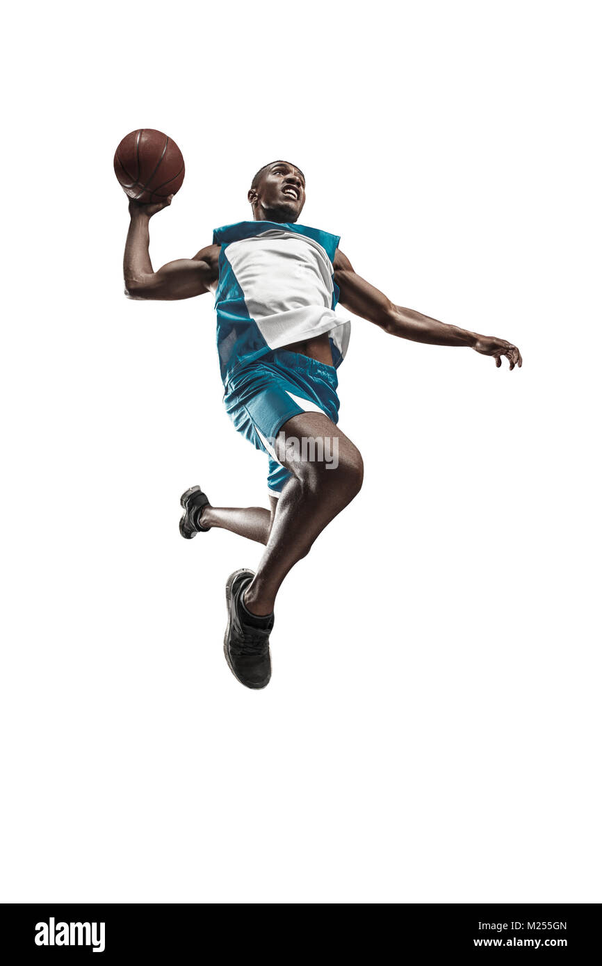 In voller Länge Porträt einer Basketball Spieler mit Ball Stockfoto