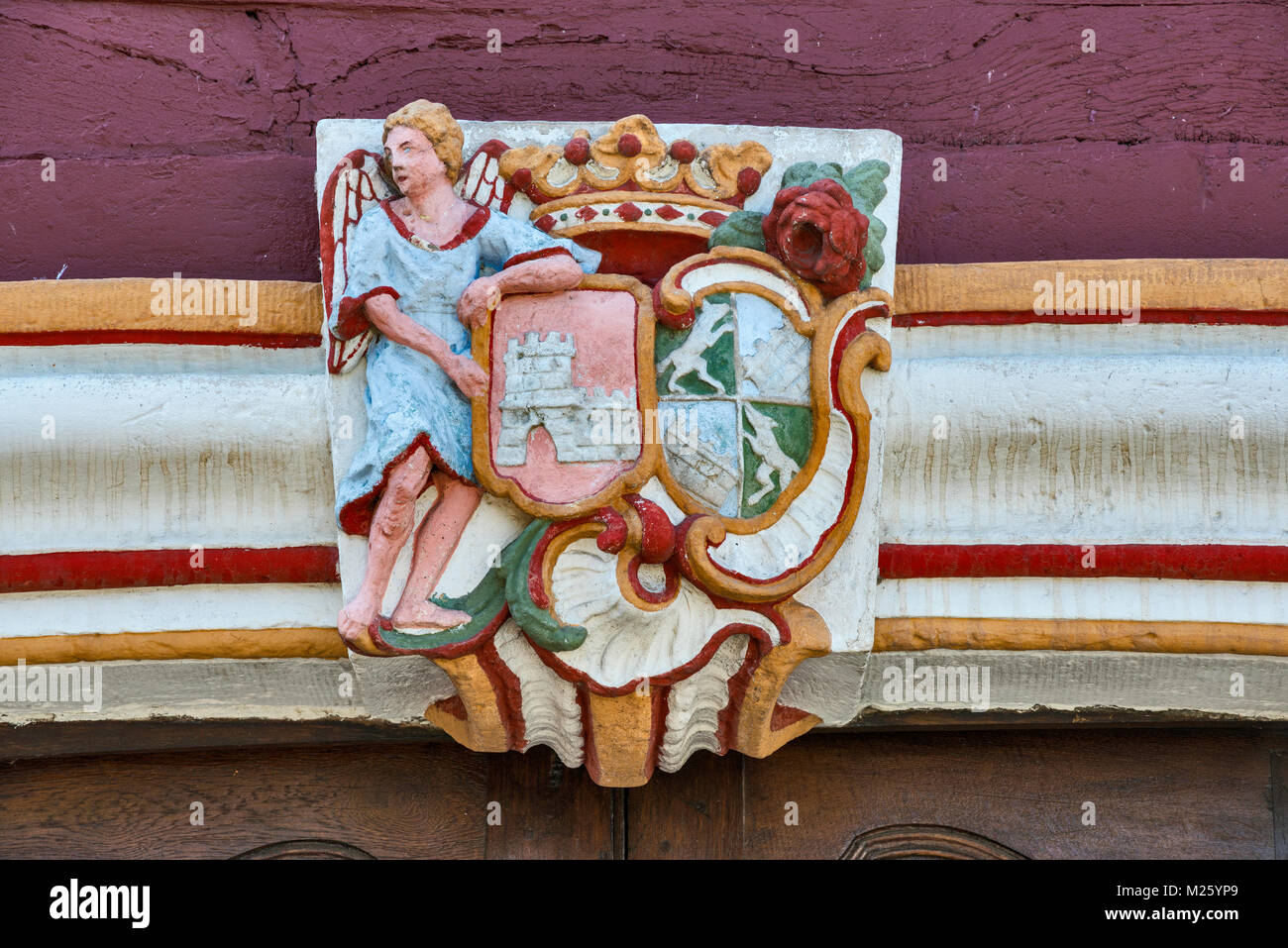 Wappen der Familie bei Herd-Freihof House, 17. Jahrhundert, in Mengeringhausen, in Bad Arolsen, Waldeck, Hessen, Deutschland Stockfoto