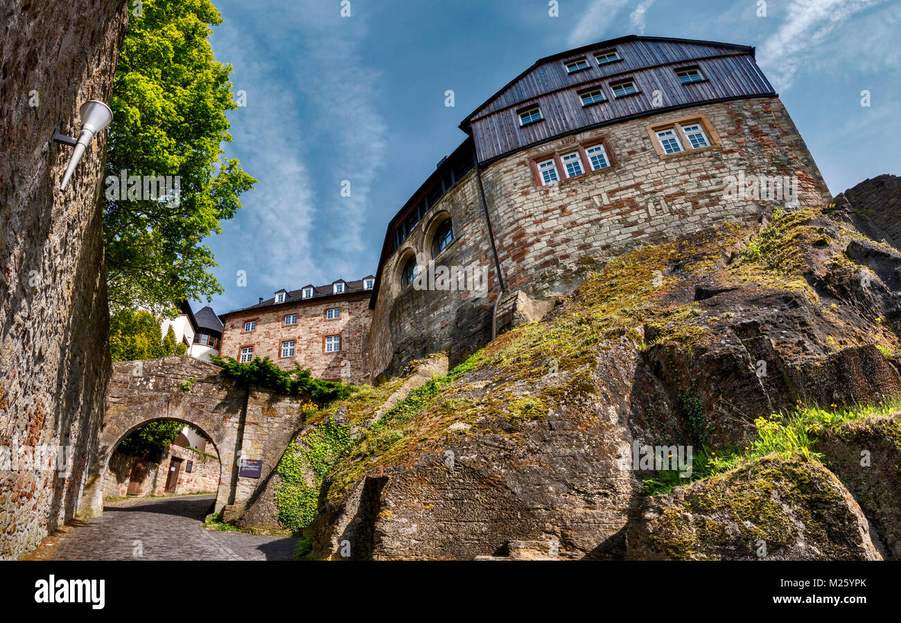 Schloss Waldeck, mittelalterliche Burg, Mittleres tor (Gate) auf der linken Seite, in Waldeck, Hessen, Deutschland Stockfoto