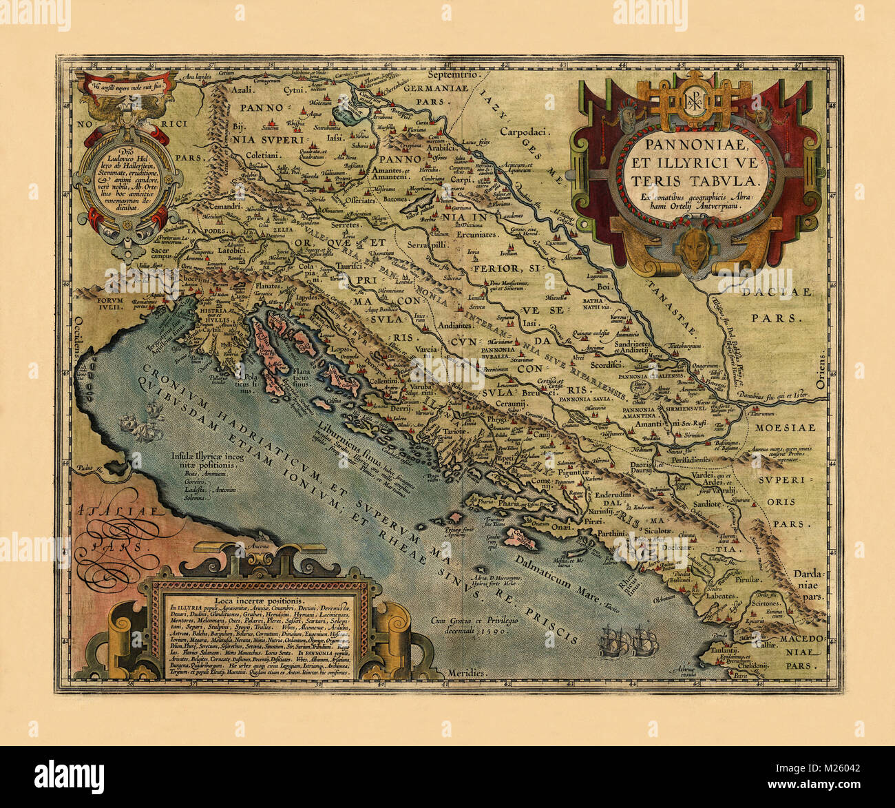 Historische Karte der Adria ca. 1590. Stockfoto