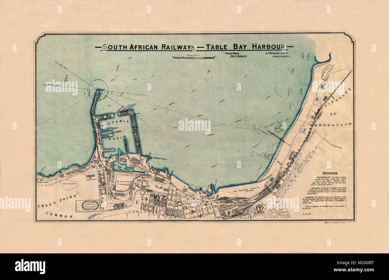 Historische Karte von Kapstadt, Südafrika, ca. 1911. Stockfoto