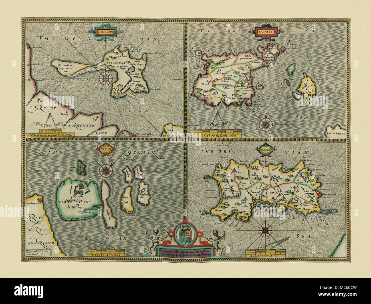 Historische Karte der Channel Islands ca. 1610. Stockfoto