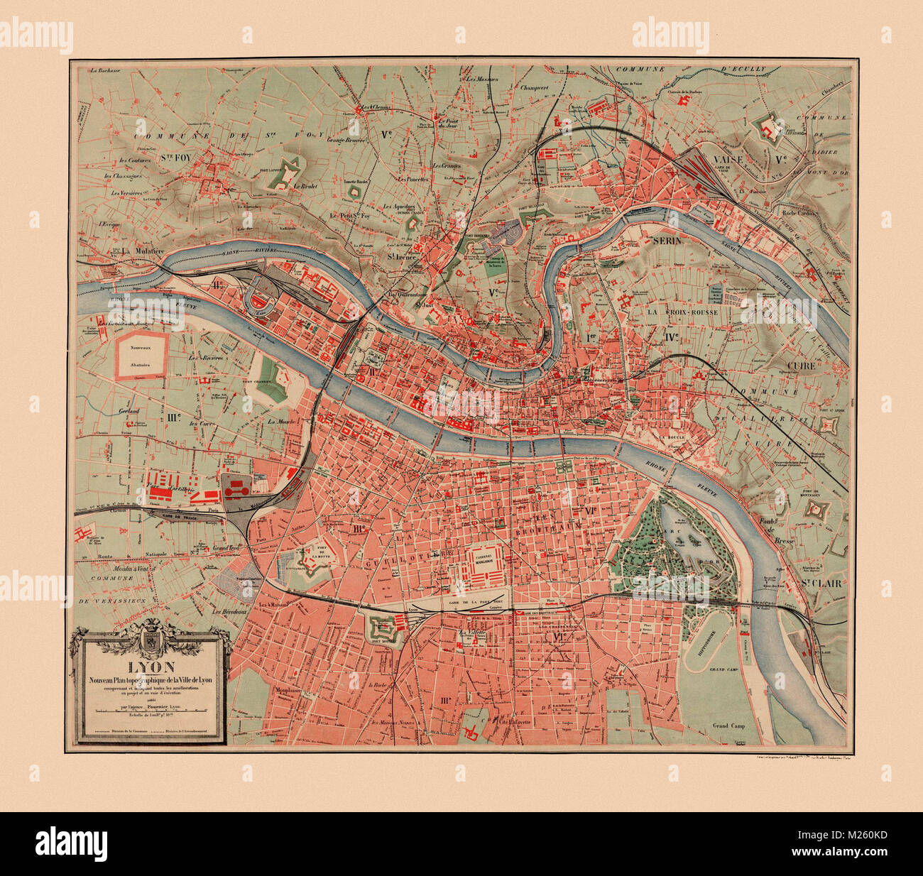 Historische Karte von Lyon, Frankreich um 1910 Stockfotografie Alamy