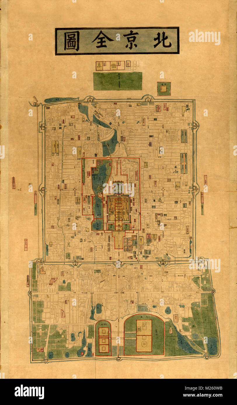 Historische Karte von Peking (Beijing) ca. 1875. Stockfoto