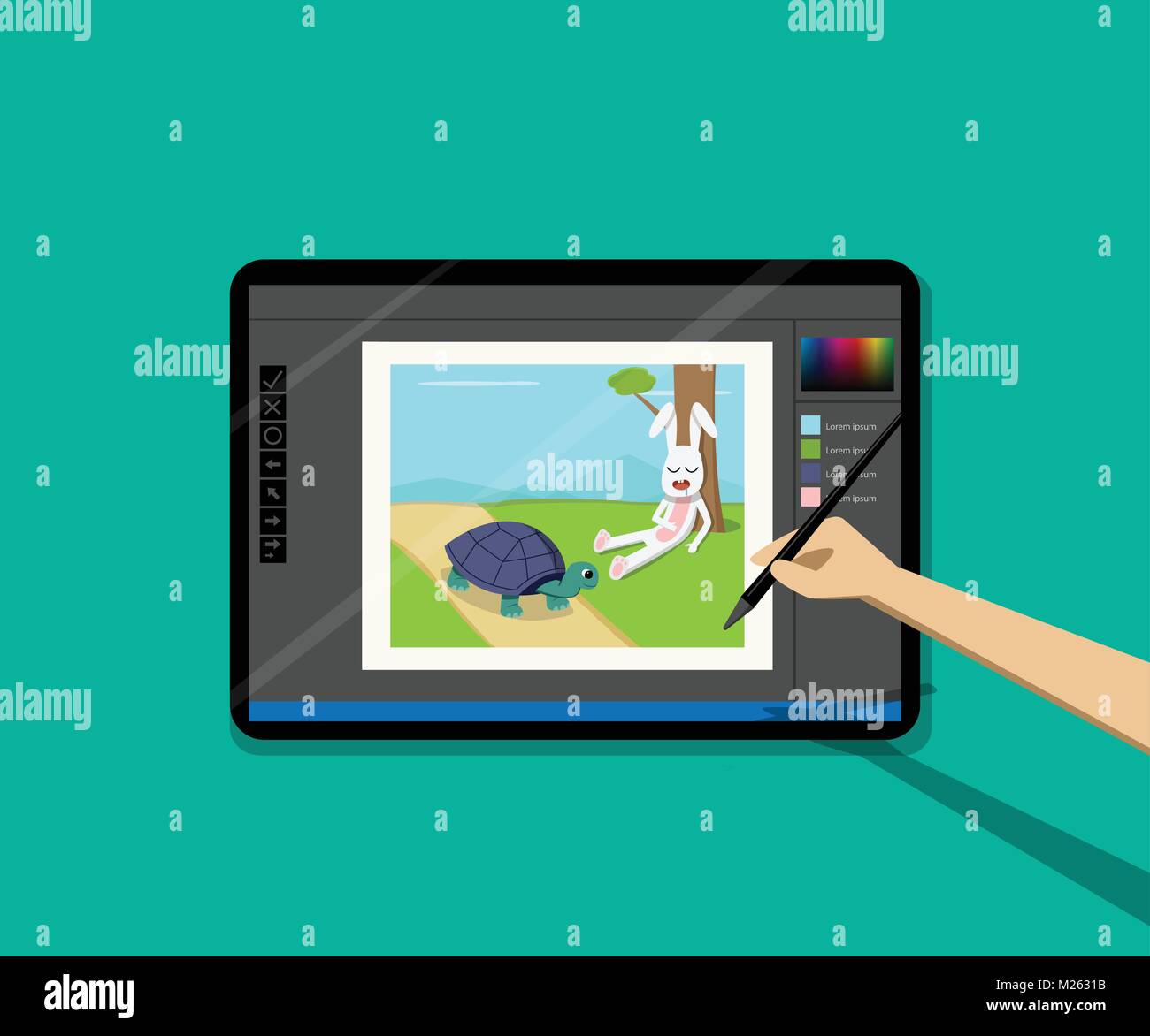 Sicht, Kid lackiert Cartoon auf Tablet von Pen, Vektor Stock Vektor