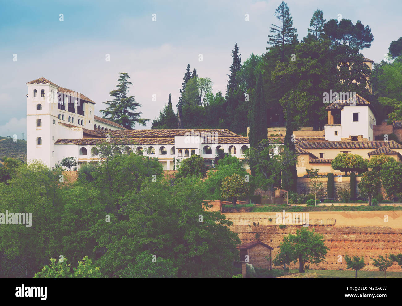 Allgemeine Ansicht zu Palast der Generalife (Palacio de Generalife). Granada, Spanien Stockfoto