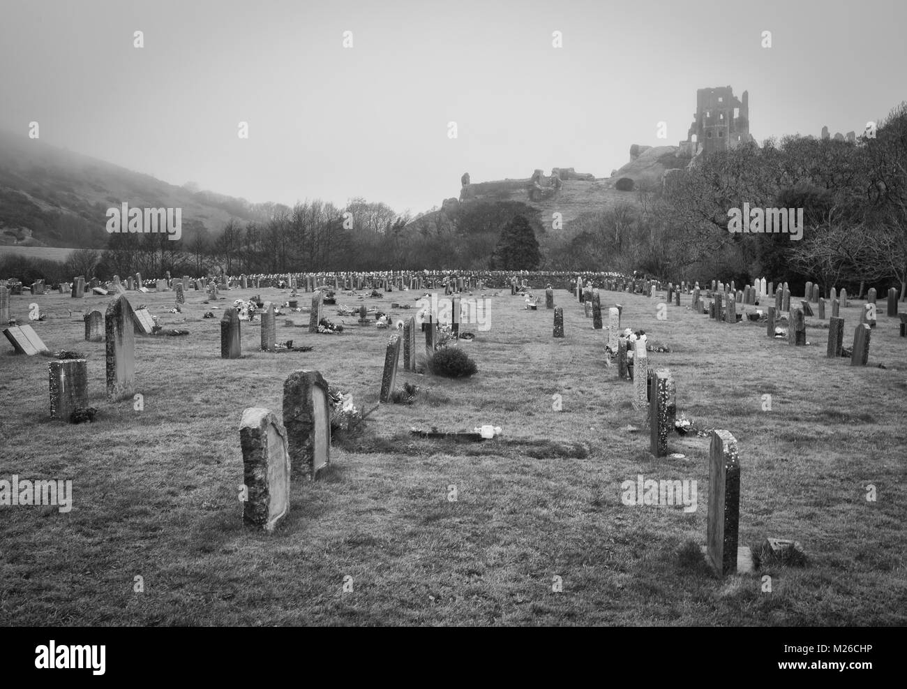 Corfe Castle in Dorset. Stockfoto