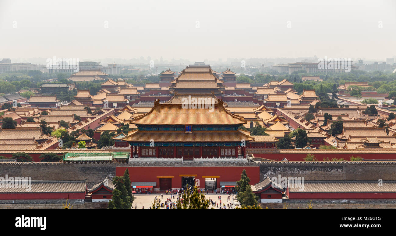 Paläste und Mauern der Kaiser verbotene Stadt Panorama, Peking, China Stockfoto