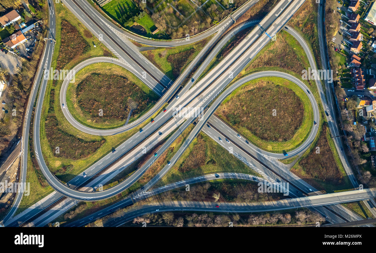 Herne Interchange, Autobahn A43 und A43, Autobahn, Bundesstraße Netzwerk, Verkehrsinfrastruktur, Herne, Ruhrgebiet, Norden Rhine-West Stockfoto