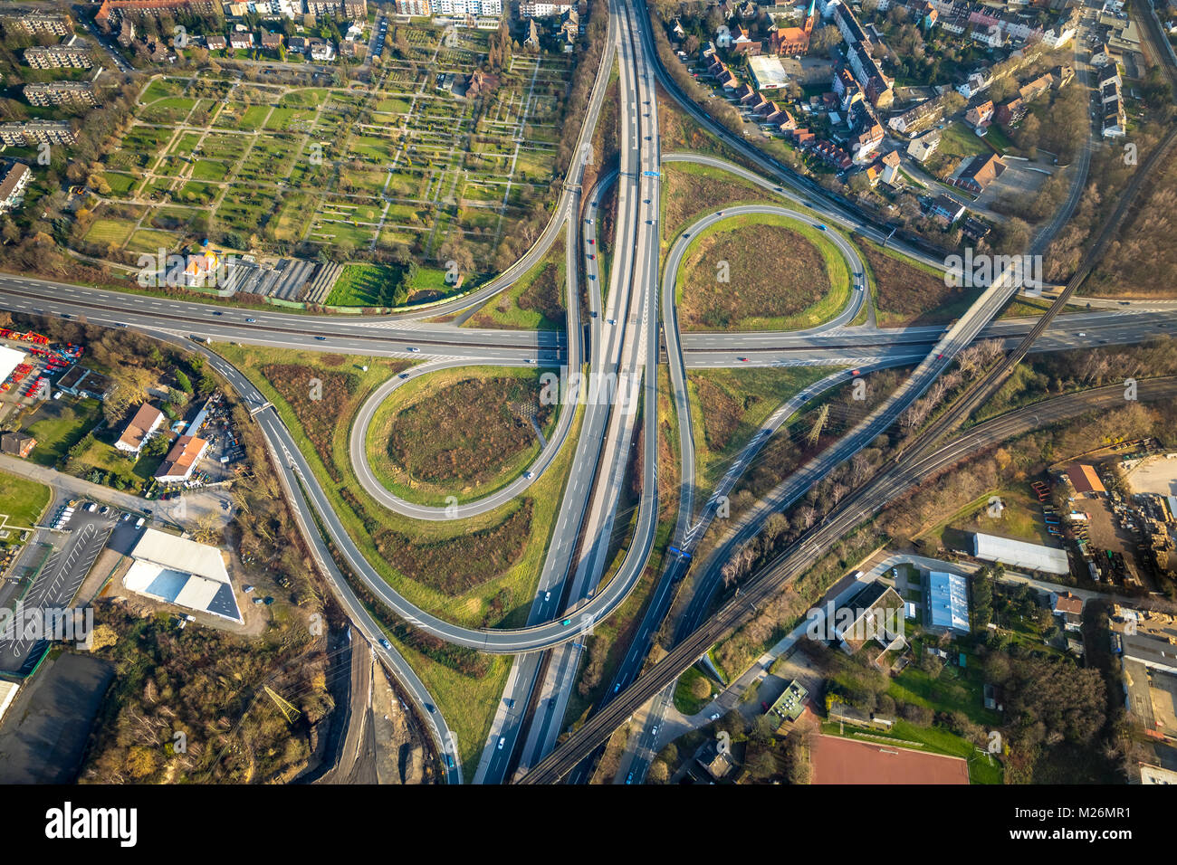 Herne Interchange, Autobahn A43 und A43, Autobahn, Bundesstraße Netzwerk, Verkehrsinfrastruktur, Herne, Ruhrgebiet, Norden Rhine-West Stockfoto