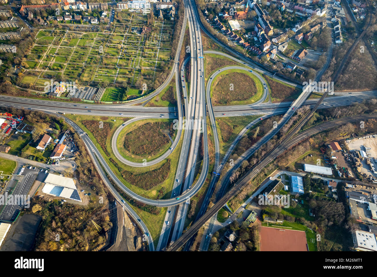 Herne Interchange, Autobahn A43 und A43, Autobahn, Bundesstraße Netzwerk, Verkehrsinfrastruktur, Herne, Ruhrgebiet, Norden Rhine-West Stockfoto