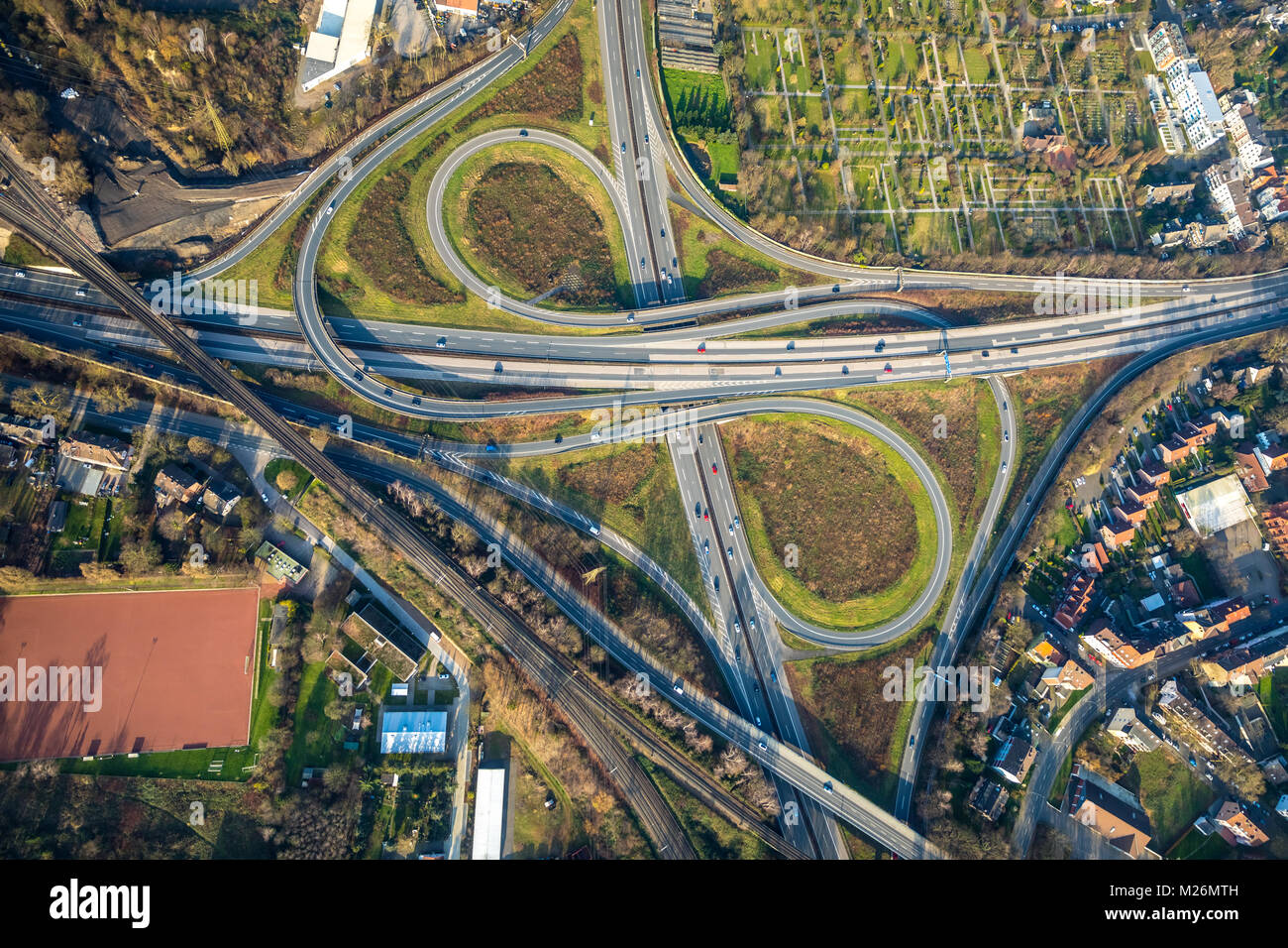 Herne Interchange, Autobahn A43 und A43, Autobahn, Bundesstraße Netzwerk, Verkehrsinfrastruktur, Herne, Ruhrgebiet, Norden Rhine-West Stockfoto