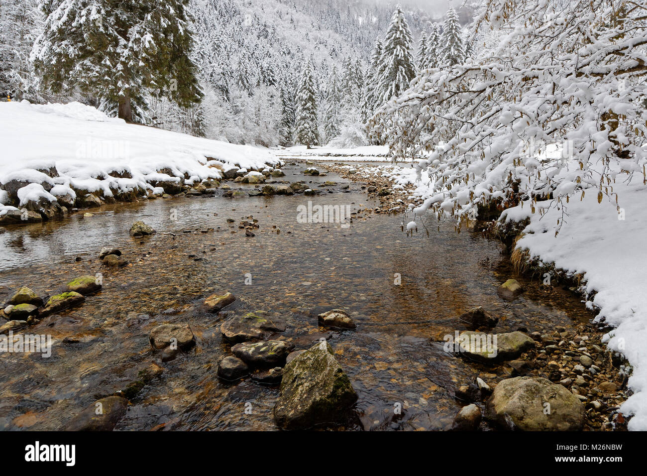 Winter Landschaft der Französischen Alpen. Stockfoto