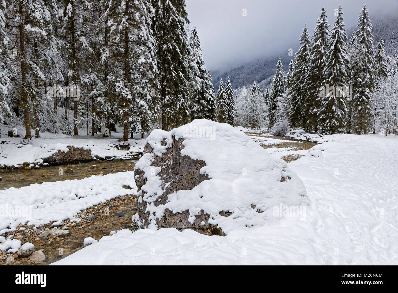 Winter Landschaft der Französischen Alpen. Stockfoto
