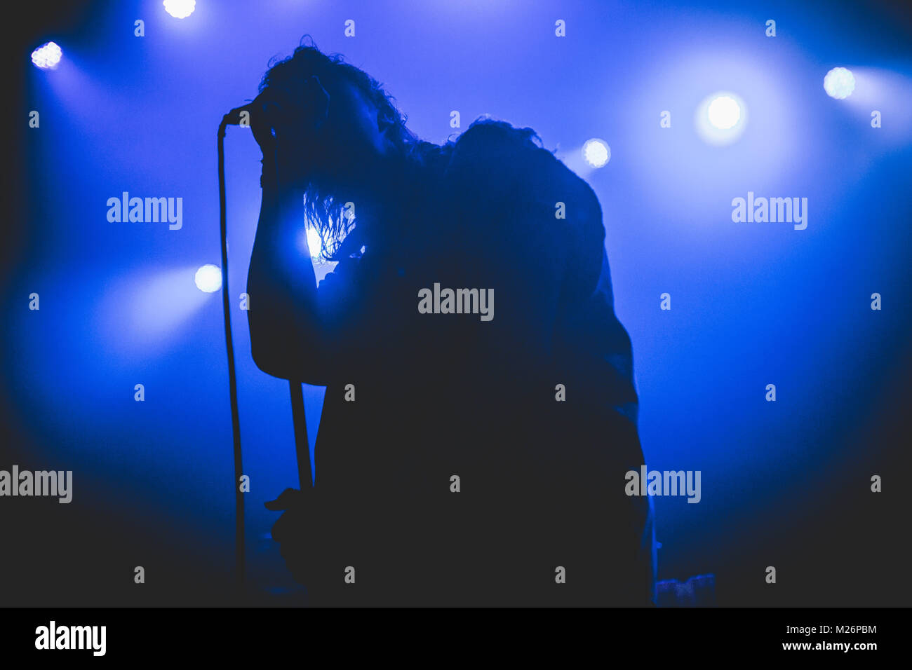 Der amerikanische Sänger, Songwriter und Musiker Julian Casablancas führt ein Live Konzert mit seiner Band die Voidz bei VEGA in Kopenhagen. Casablancas ist auch als Lead Sänger der Rock Band die Anschläge bekannt. Dänemark, 16.12.2014. Stockfoto