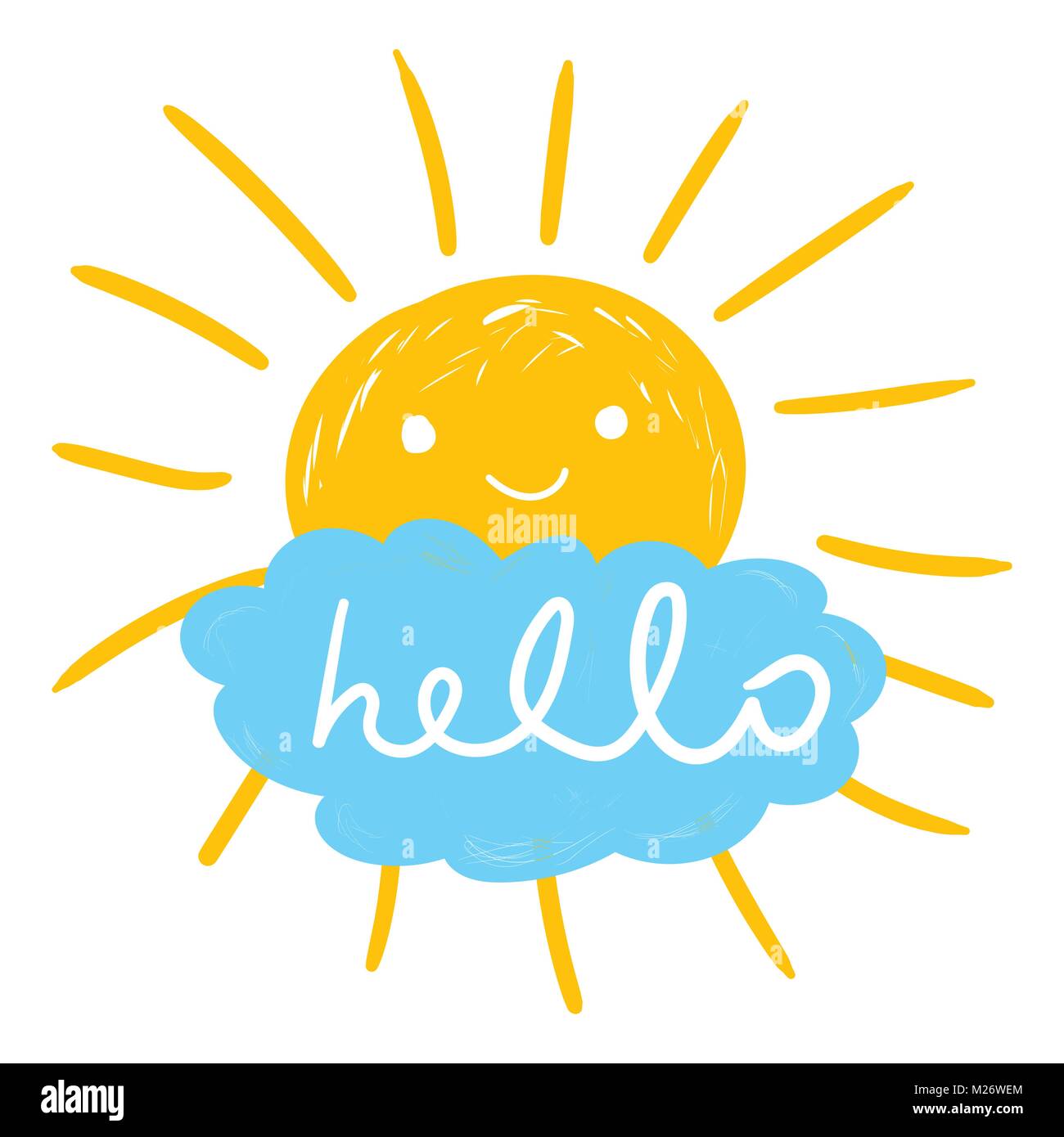 Hallo Sommer Hand gezeichnet Chalk Sonne Symbole. Vector Illustration auf weißem Hintergrund. Stock Vektor