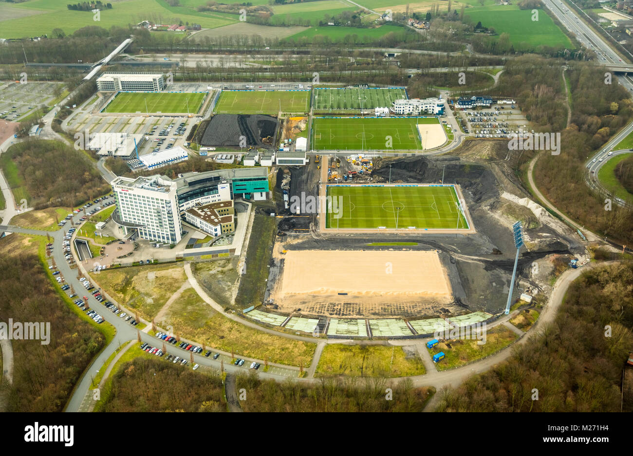 Bauvorhaben Bergerfeld zu restrukturieren und der Club des FC Schalke 04 Erweitern auf dem Gelände des ehemaligen Park Stadion in Gelsenkirchen Stockfoto