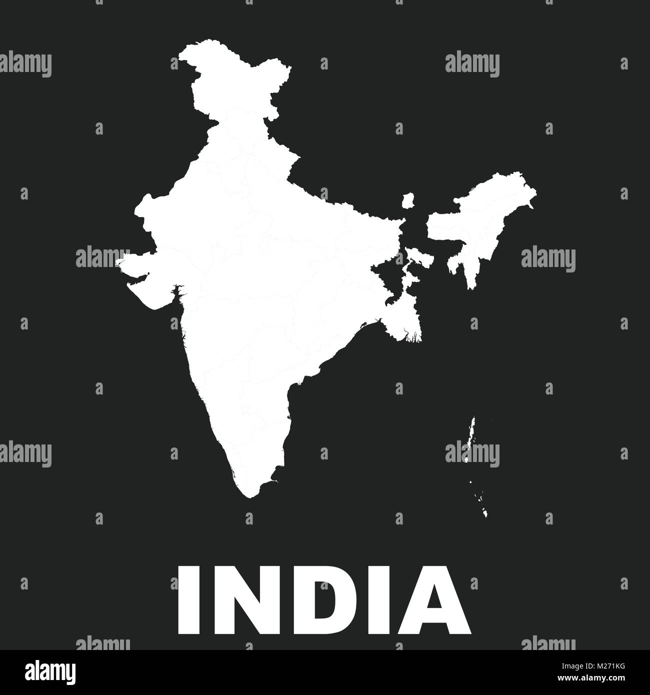 Indien Karte Symbol. Flache Vector Illustration. Indien das Symbol mit dem schwarzen Hintergrund. Stock Vektor