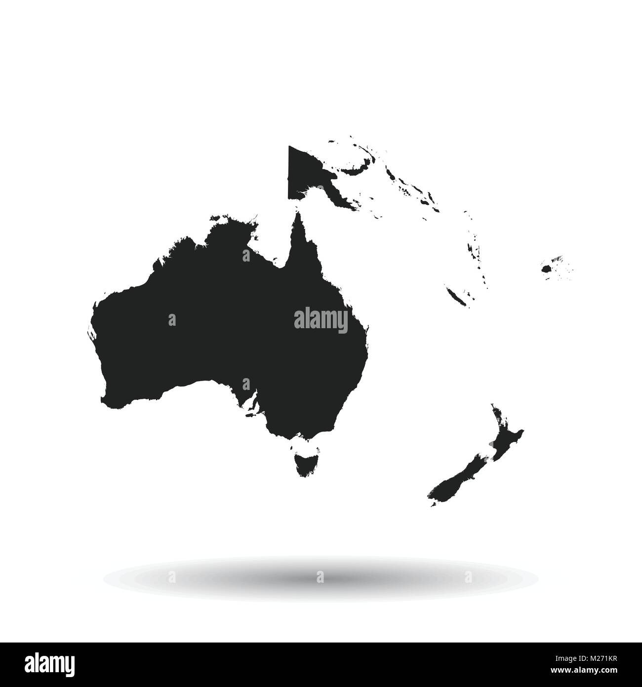 Australien und Ozeanien Symbol Karte. Flache Vector Illustration. Australien das Symbol mit Schatten auf weißem Hintergrund. Stock Vektor