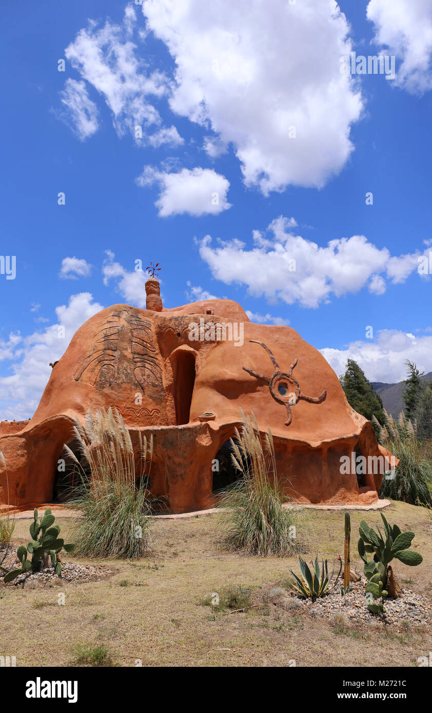 Villa de Leyva, Kolumbien - Sept. 2015: Casa Terracotta Haus Architekten Octavio Mendoza Stockfoto