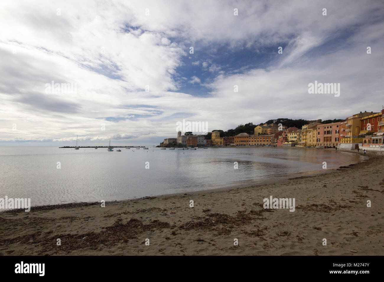 Einen schönen Blick auf die Bucht der Stille", La Baia del Silenzio, Sestri Levante, Genua, Italien während der Wintersaison Stockfoto