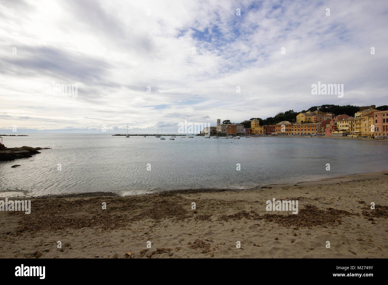 Einen schönen Blick auf die Bucht der Stille", La Baia del Silenzio, Sestri Levante, Genua, Italien während der Wintersaison Stockfoto