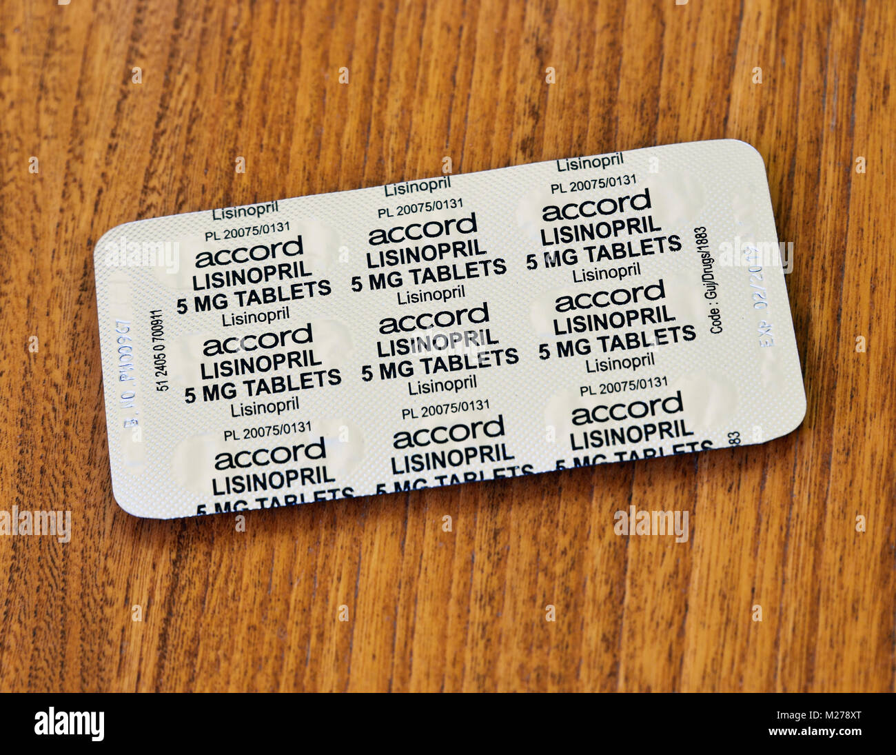 Lisinopril 5mg Tabletten. Jede Tablette enthält lisinopril Dihydrat  entspricht 5 mg Lisinopril. Accord Stockfotografie - Alamy