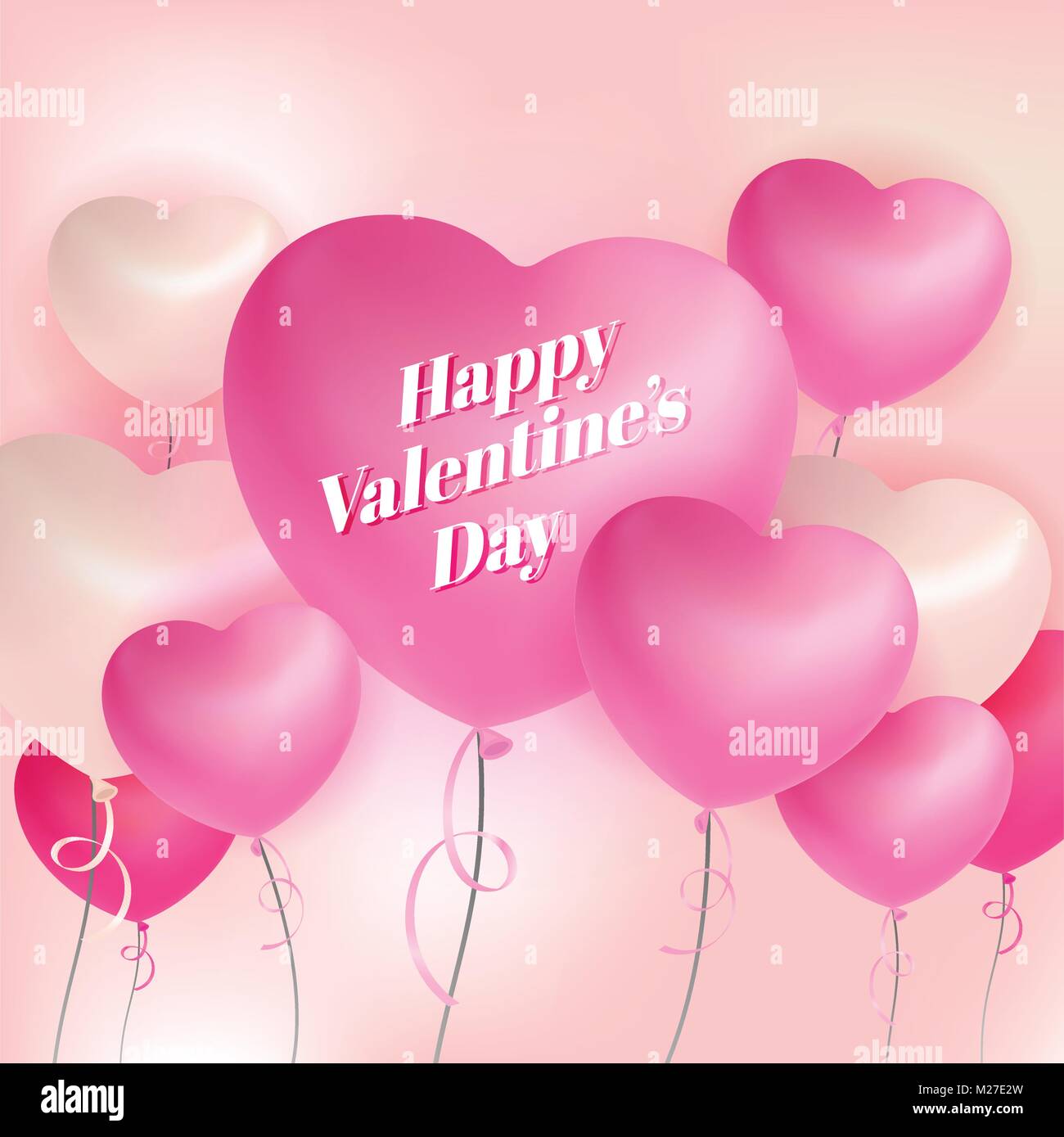 Happy Valentine's Day Grußkarte Hintergrund Design. Süsses Herz Ballon Dekoration Vector Illustration Stock Vektor