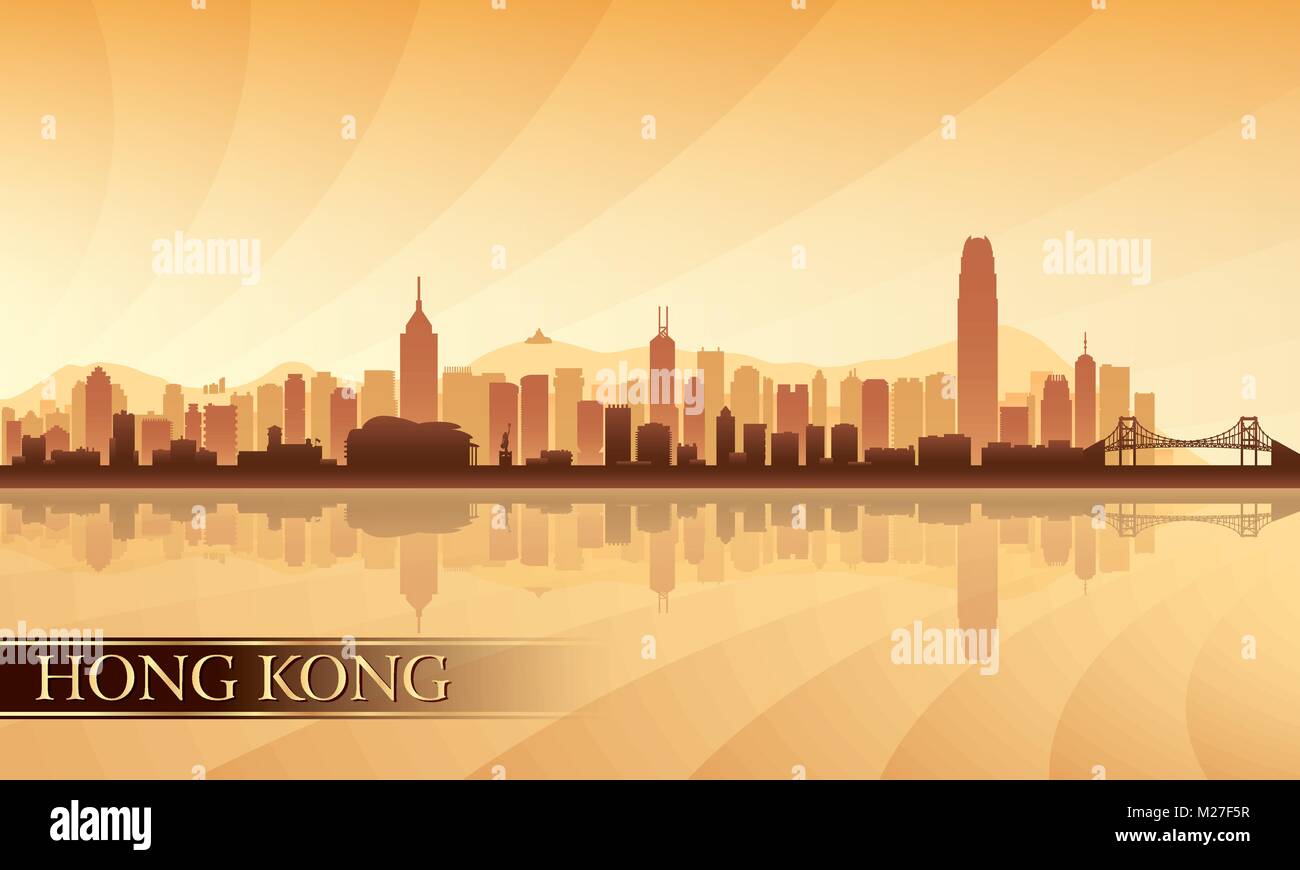 Hong Kong Stadt Skyline Silhouette Hintergrund, Vektor-illustration Stock Vektor
