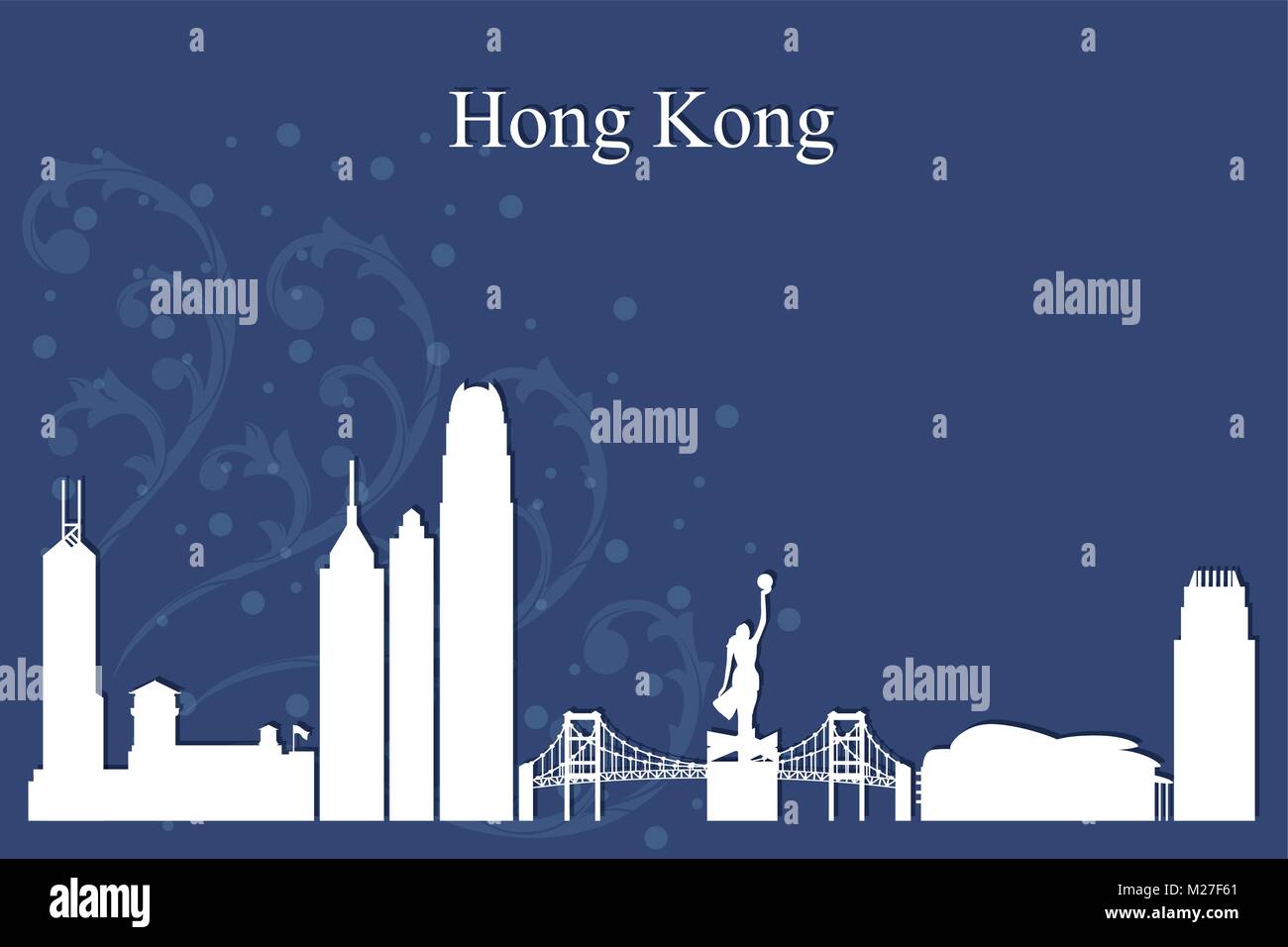 Hong Kong Skyline Stadtsilhouette auf blauem Hintergrund, Vektor-illustration Stock Vektor