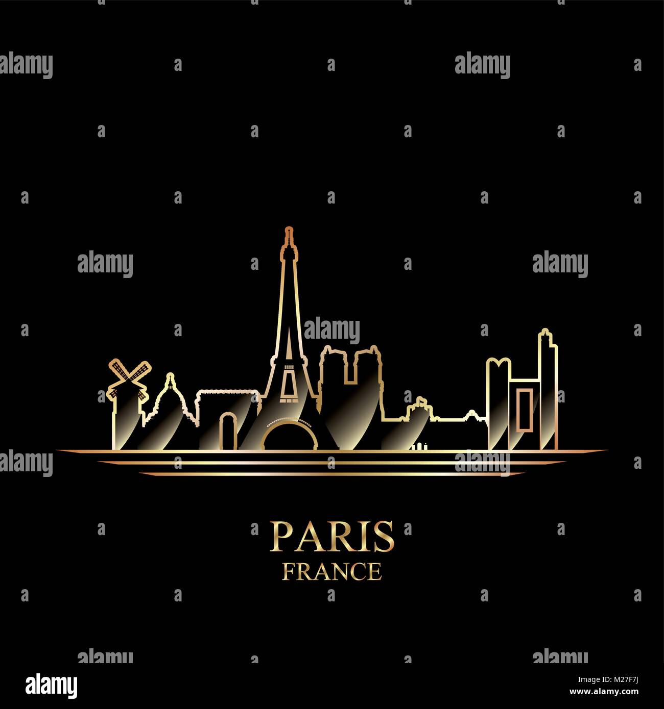 Gold Silhouette von Paris auf schwarzem Hintergrund, Vector Illustration Stock Vektor