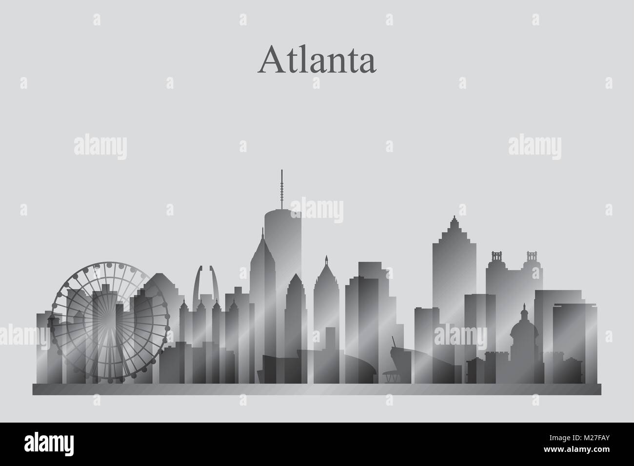 Atlanta Skyline der Stadt Silhouette in Graustufen, Vektor, Abbildung Stock Vektor
