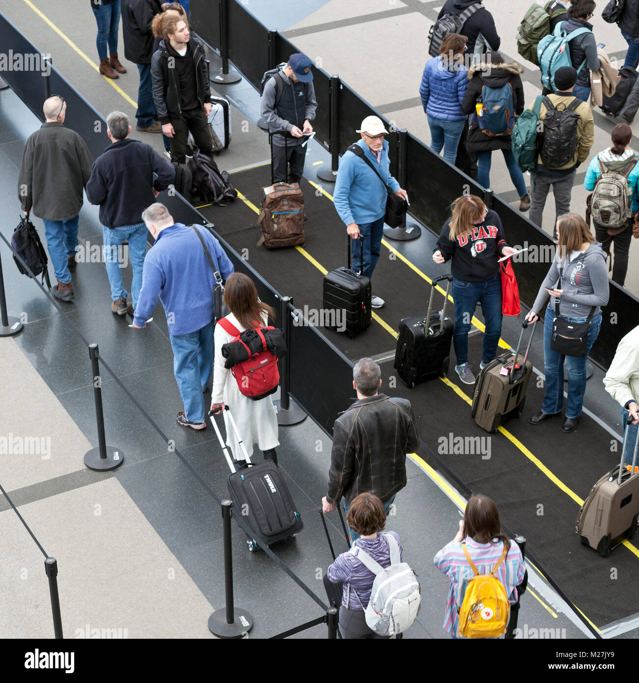 Sicherheit am Denver International Airport in den Vereinigten Staaten. Stockfoto