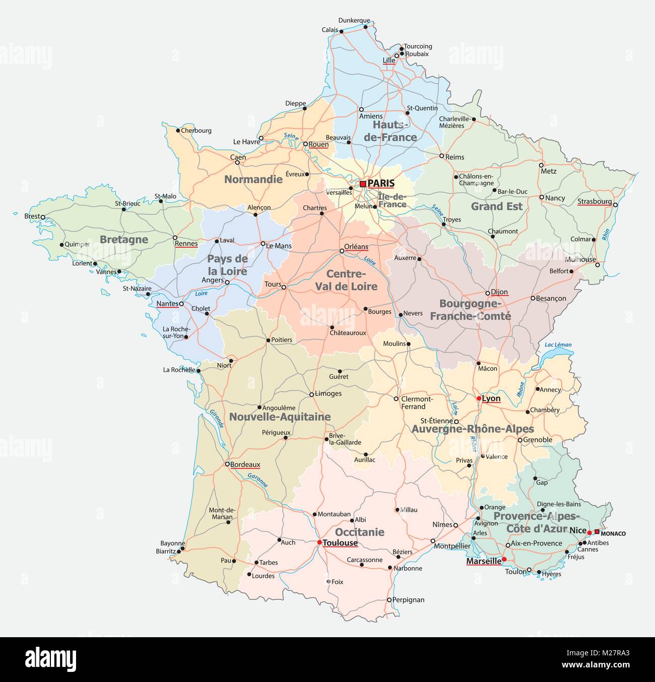 Frankreich Straße, administrativen und politischen Vektorkarte Stock Vektor