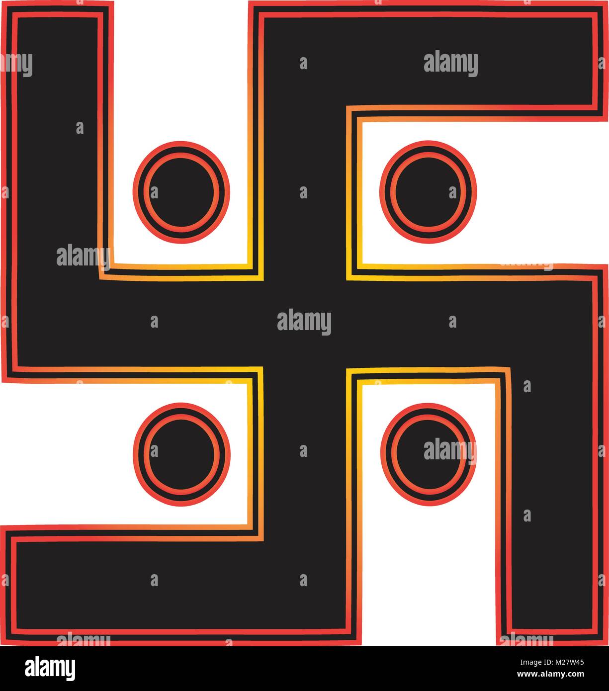 Das wichtigste Symbol in der Religion des Jainismus - die Sonne Hakenkreuz. Gradient Schlaganfall die rot-goldene Farbe, Taste, Vektor Stock Vektor